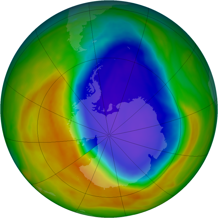 Antarctic ozone map for 19 October 2007